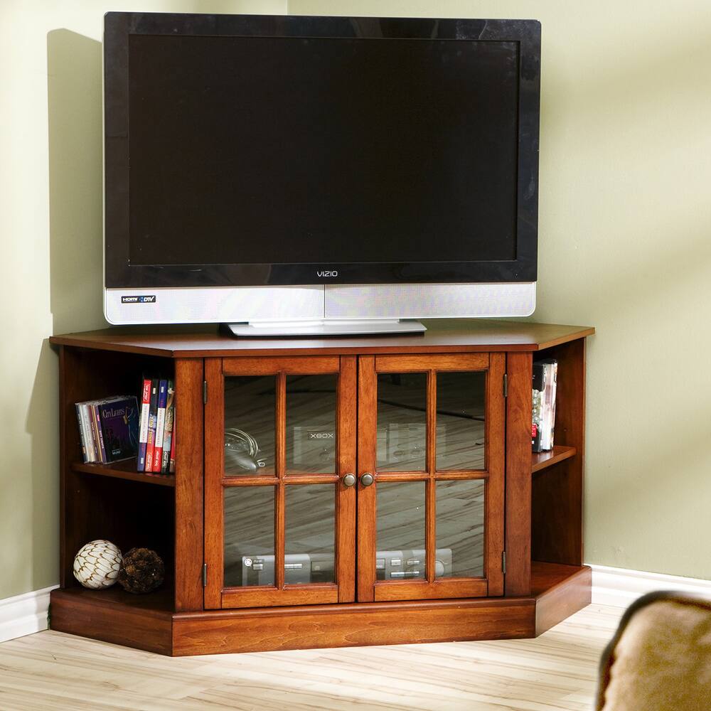SEI Furniture Crescent Walnut Corner TV Stand