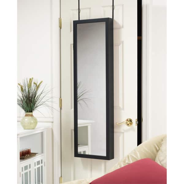 Shop Black Over The Door Mirrored Jewelry Armoire On Sale