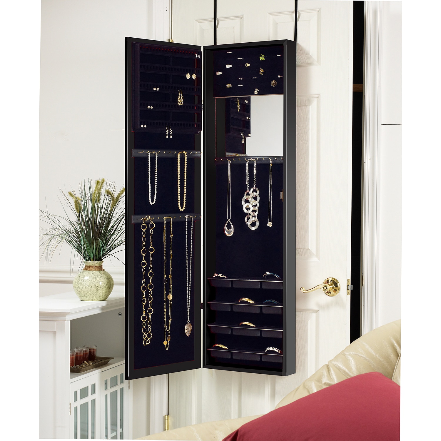 Shop Black Over The Door Mirrored Jewelry Armoire On Sale