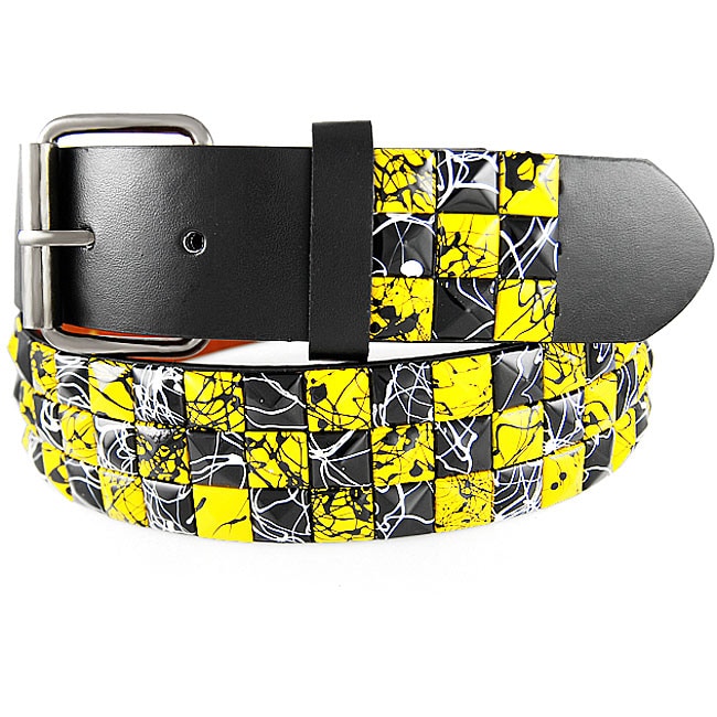 Shop JK Belts Unisex 3-row Black/ Yellow Checkered Studded Belt - Free ...