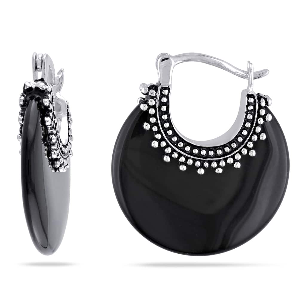 Miadora Sterling Silver Black Onyx Earrings