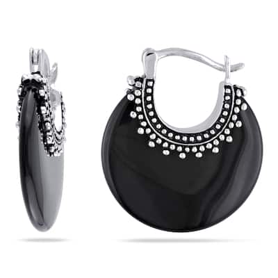 Miadora Sterling Silver Black Onyx Earrings