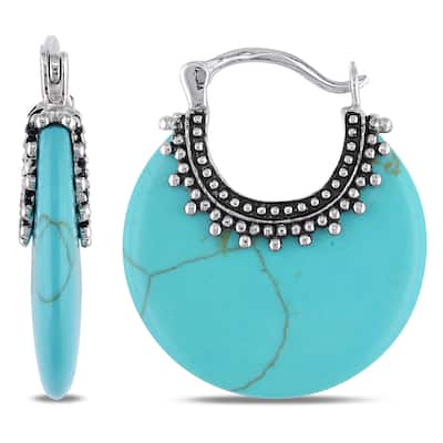 Miadora Sterling Silver Synthetic Turquoise Clip-In Hoop Earrings