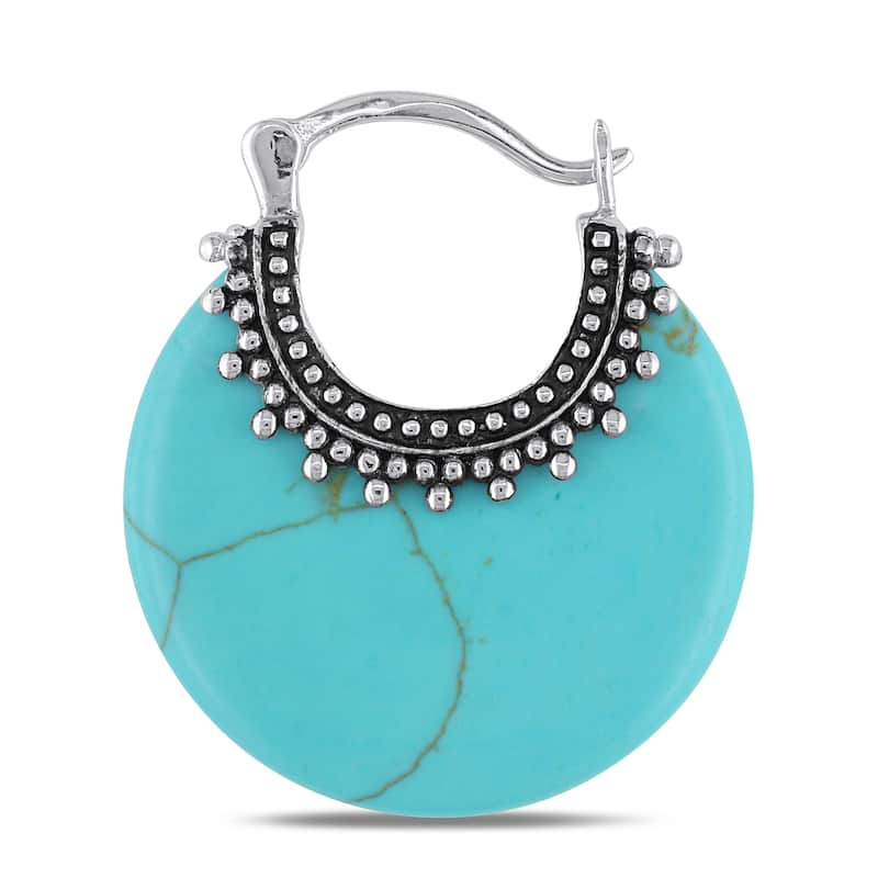 Miadora Sterling Silver Synthetic Turquoise Clip-In Hoop Earrings