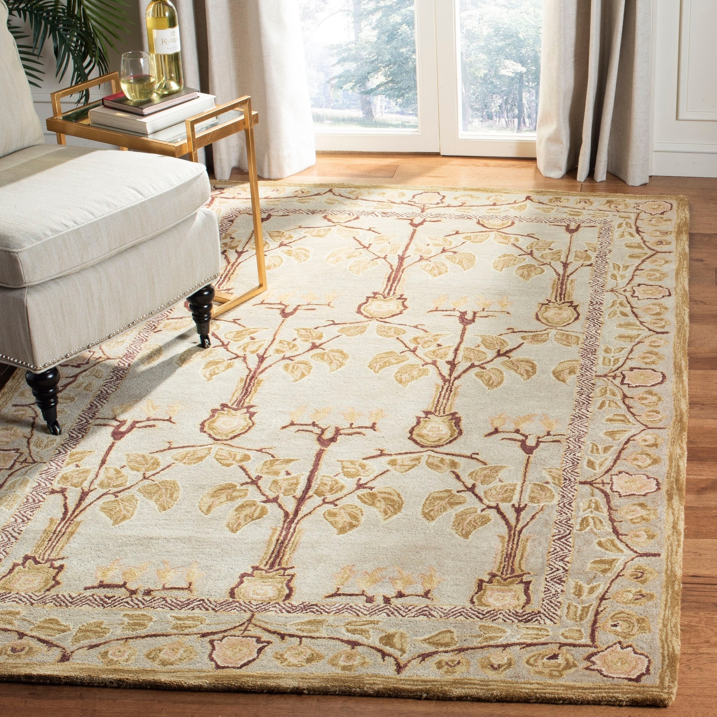 Handmade Ancestral Tree Ivory/ Gold Wool Rug (4 X 6)