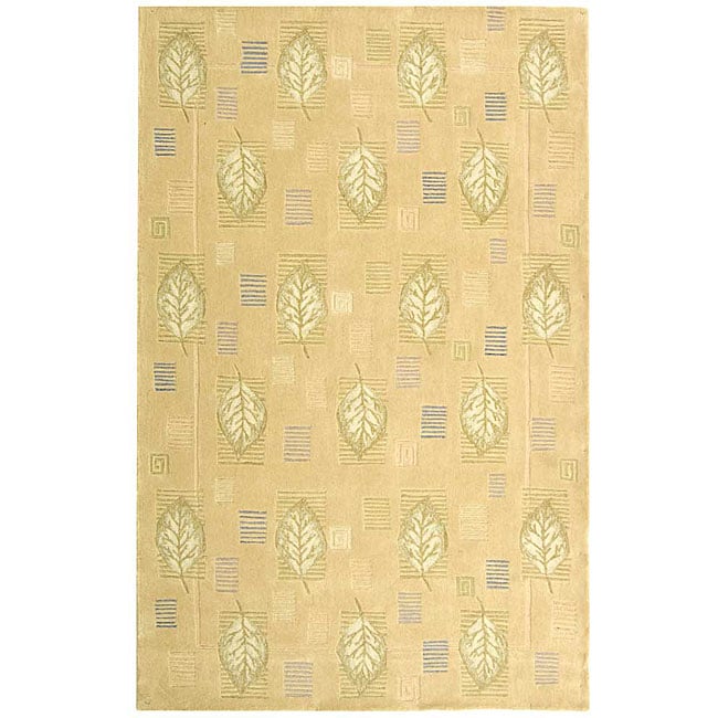 Handmade Foliage Beige Wool Rug (79 X 99)