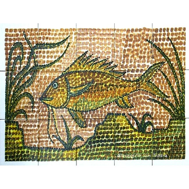 Roman Mosaic 'Art Fish' 15tile Ceramic Wall Mural Free Shipping Today 11610309