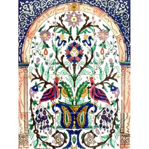Mosaic 'Baby Peacock' 12-tile Ceramic Wall Panel