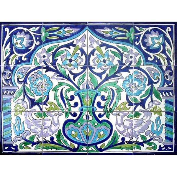 Shop Arabesque Floral Pot and Rooster Ceramic Tile Ceramic Mosaic Wall ...