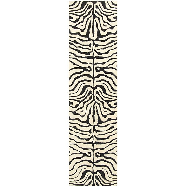 Handmade Soho Zebra Ivory/ Black N. Z. Wool Runner (26 X 14)