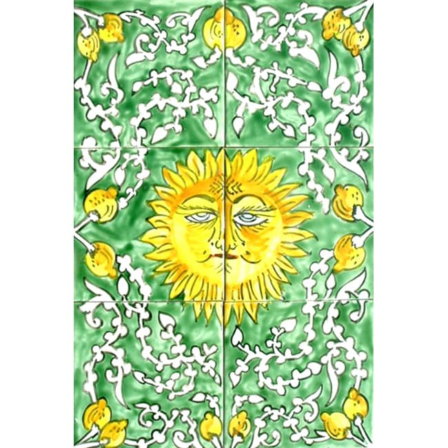 Mosaic Shining Sun 6 tile Ceramic Wall Mural