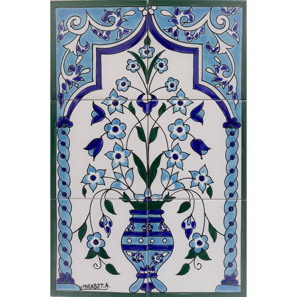 Moroccan-style Floral Pot 6-tile Ceramic Mosaic
