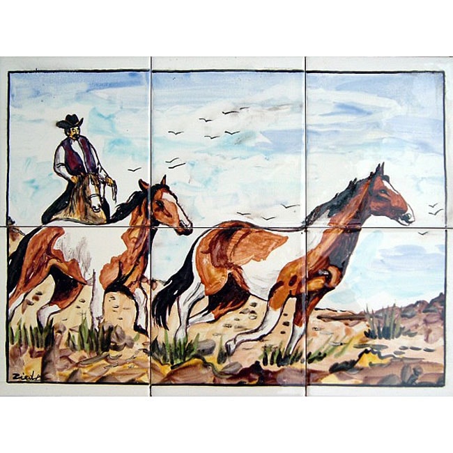 Cowboy 6 tile Ceramic Mosaic Mural