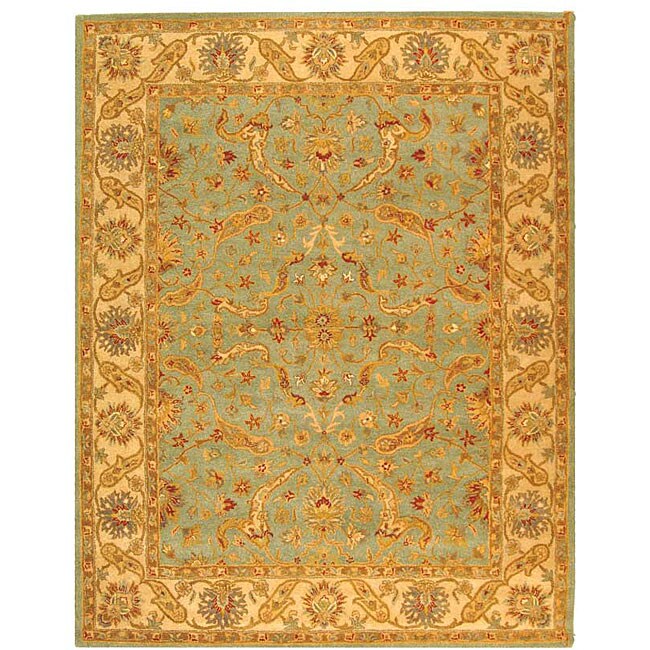 Handmade Antiquities Treasure Teal/ Beige Wool Rug (96 X 136)