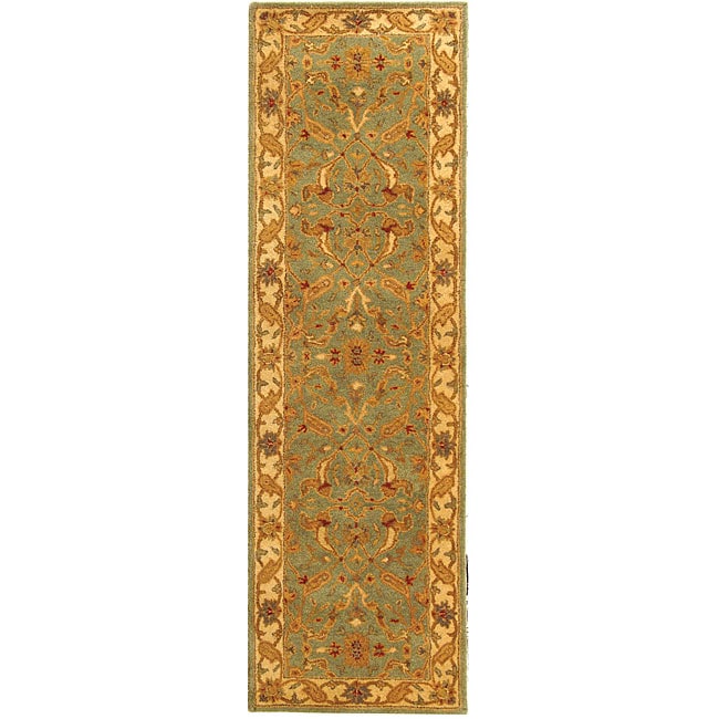 Handmade Antiquities Treasure Teal/ Beige Wool Runner (23 X 12) (BluePattern OrientalMeasures 0.625 inch thickTip We recommend the use of a non skid pad to keep the rug in place on smooth surfaces.All rug sizes are approximate. Due to the difference of 