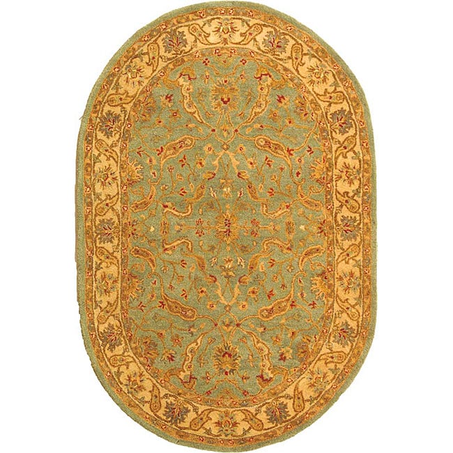 Handmade Antiquities Treasure Teal/ Beige Wool Rug (46 X 66)