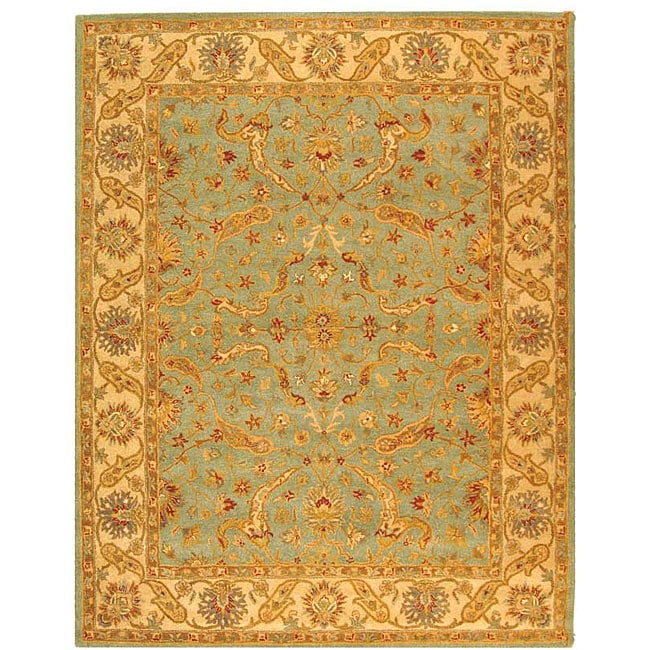 Handmade Antiquities Treasure Teal/ Beige Wool Rug (6 X 9)