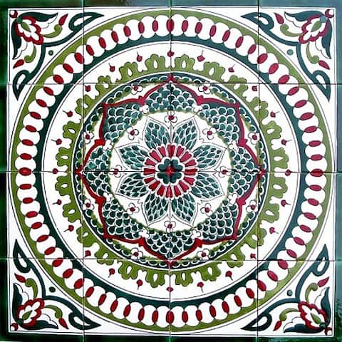 Accent Medallion Hand-painted Mosaic Ceramic Tile (Set of 16)