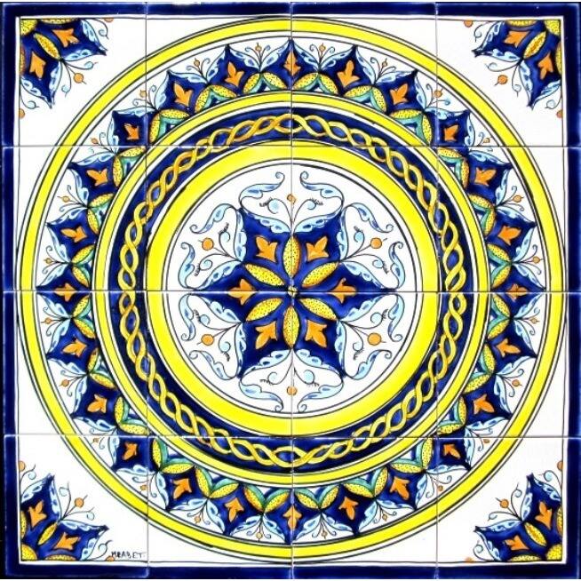 Hand-painted Mosaic Ceramic Tiles (Set of 16)