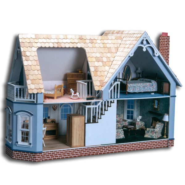 blue wooden dolls house