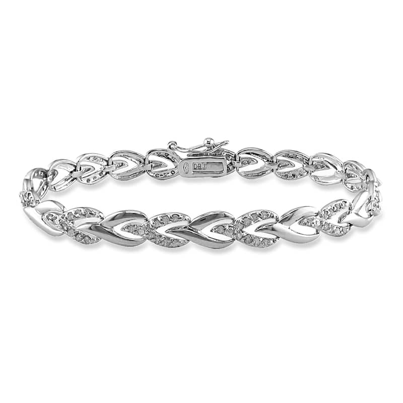 Miadora Sterling Silver 1ct TDW Diamond Heart Link Bracelet