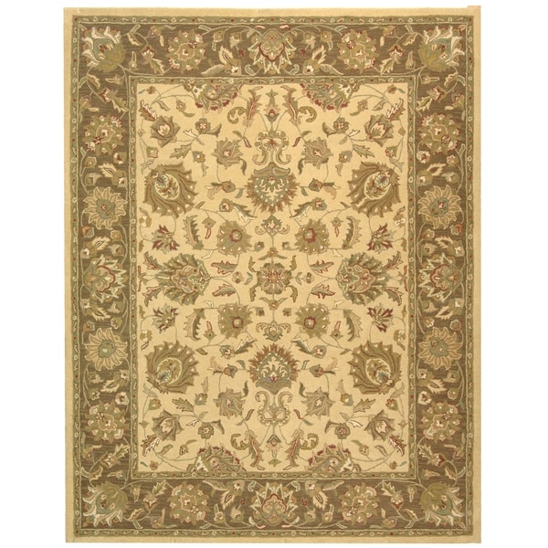 Handmade Heritage Kerman Ivory/ Brown Wool Rug (7'6 x 9'6) Safavieh 7x9   10x14 Rugs