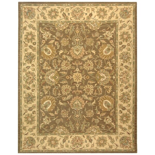 Safavieh Handmade Heritage Traditional Kerman Brown/ Ivory Wool Rug - 7'6 x 9'6