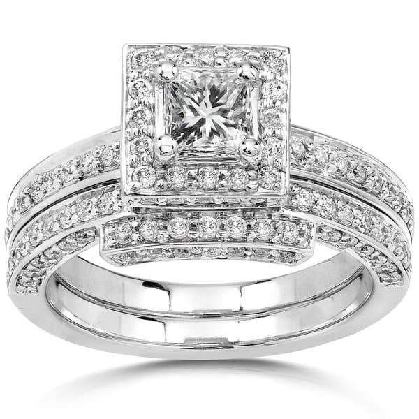 14kt White Gold Womens Round Diamond Solitaire Bellissimo Bridal Wedding Ring Set 1 00 Cttw Landmark Jewelers Ltd