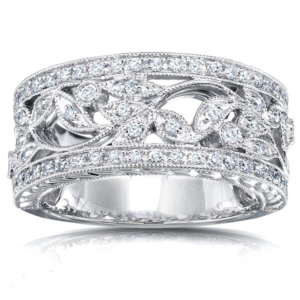 Annello 14k Gold 1/4ct TDW Round Diamond Vintage Floral ...
