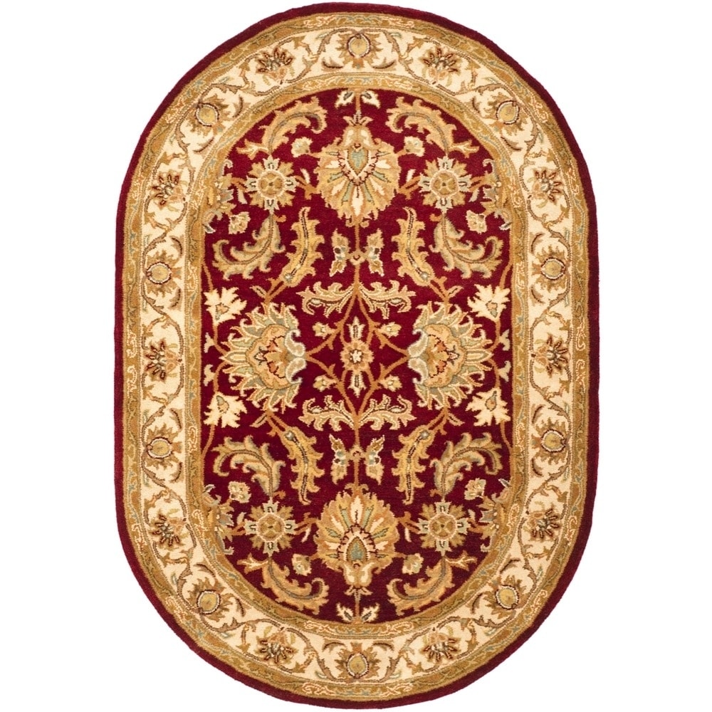 Handmade Heritage Kashan Red/ Ivory Wool Rug (46 X 66 Oval)