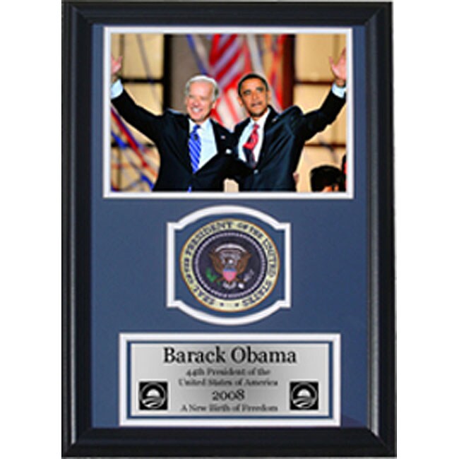 Barack Obama 12x18 Customframed Print with Patch