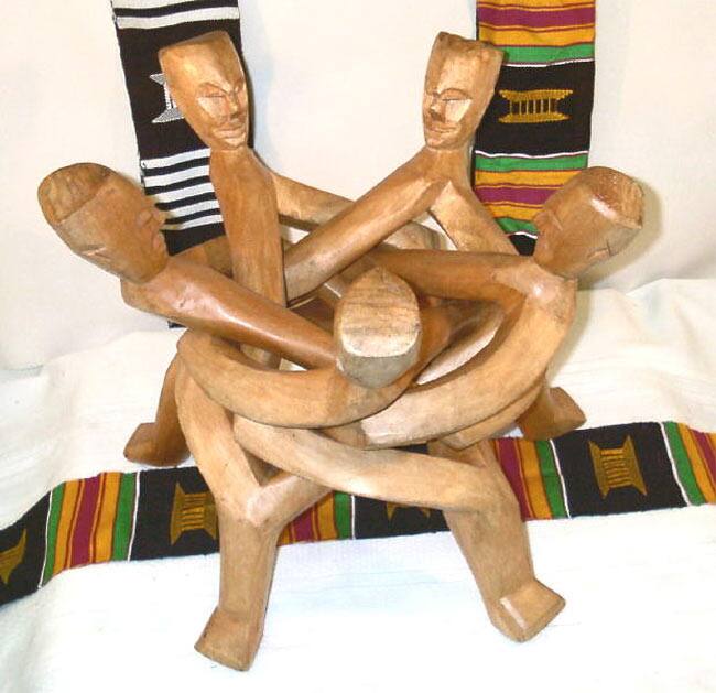 Carved Wood Five-head Unity Statue (Ghana) - Overstock - 36523