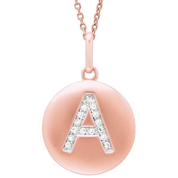 14k Rose Gold Diamond Initial Monogram Disc Necklace