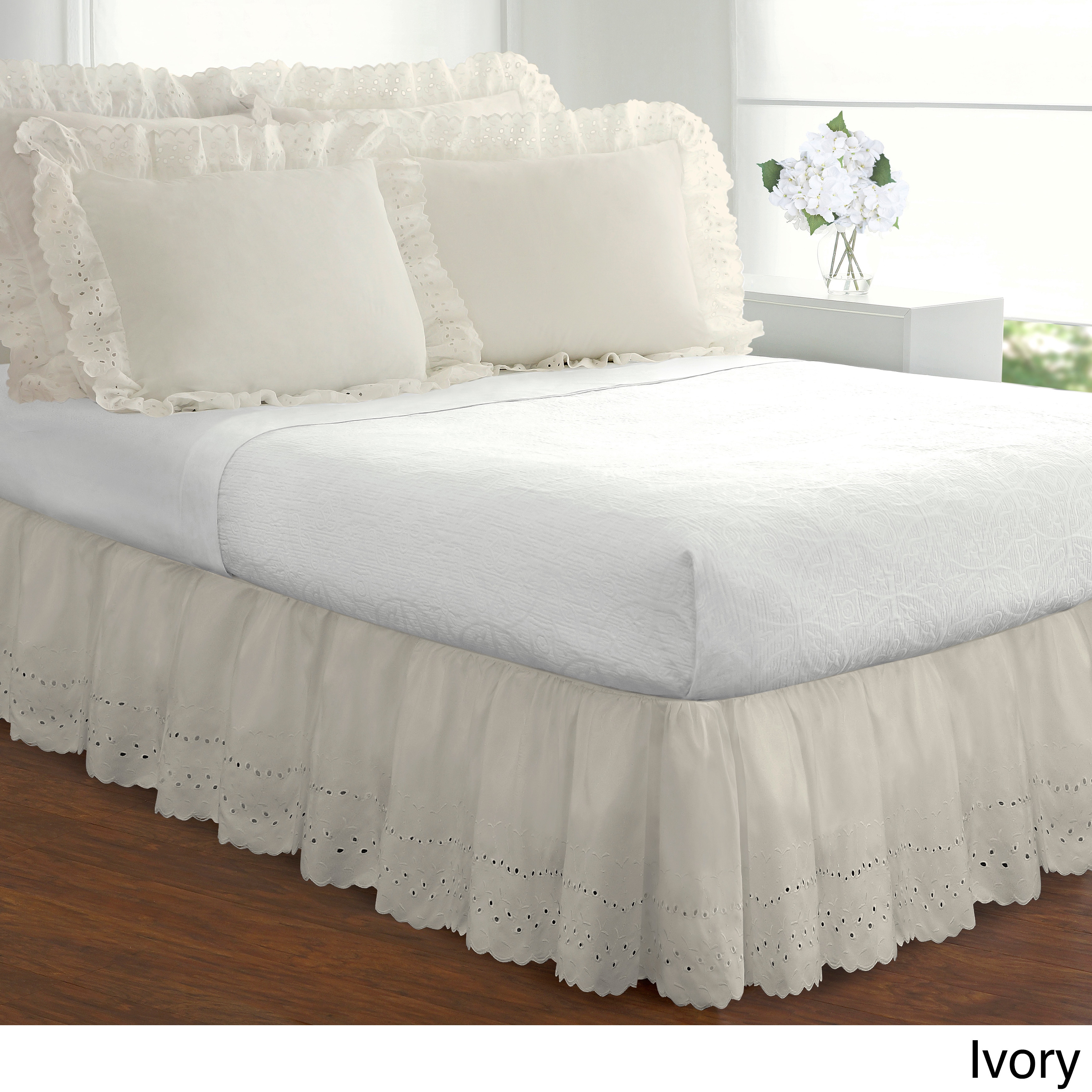 30 Drop Dust Ruffle Quilted Bed Spread with Pillow sham 800 TC Egyptian  Cotton