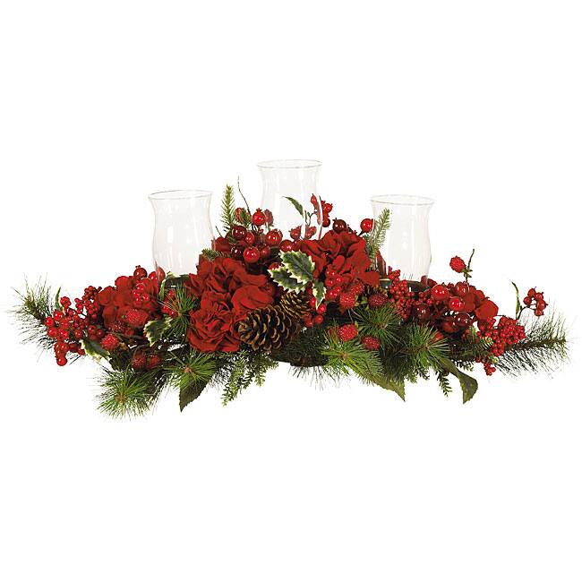Holiday Hydrangea Candelabrum - Red