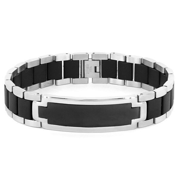Stainless Steel Men's Rubber ID-style Bracelet