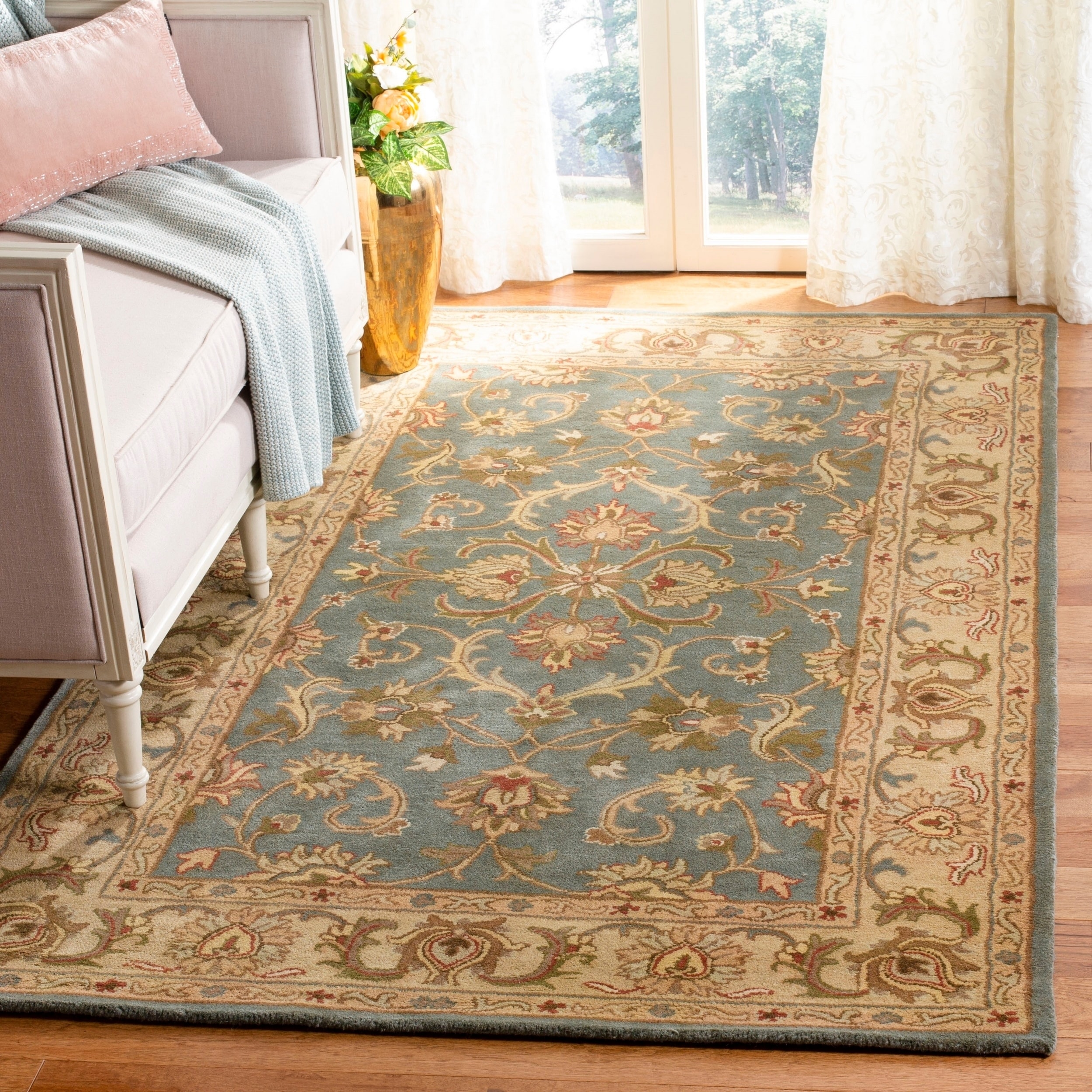 Handmade Heritage Kermansha Blue/ Beige Wool Rug (6 X 9)