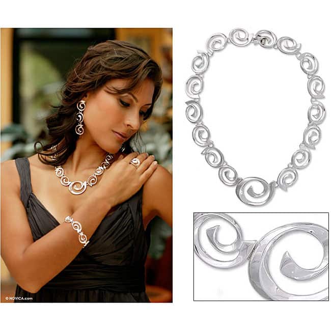 Soul's Inception Elegant Spirals of Highly Polished 925 Sterling Silver Taxco Modern Womens Collar Necklace