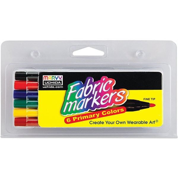 Primary Color Fabric Marker Fine Tip Markers (Pack of 6)