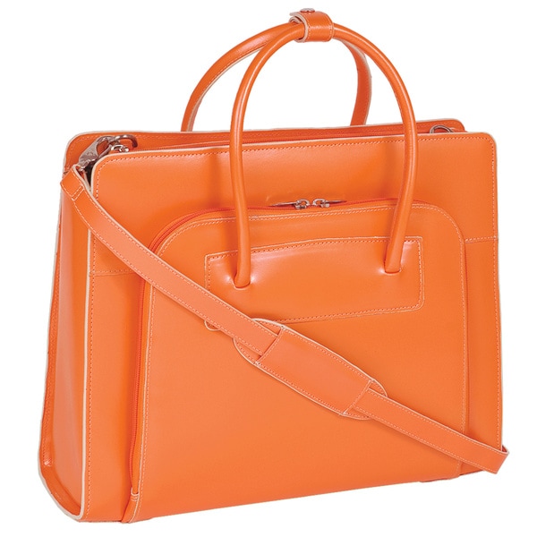 Shop McKlein Women&#39;s Orange Lake Forest Italian Leather Laptop Tote Bag - Overstock - 3665461