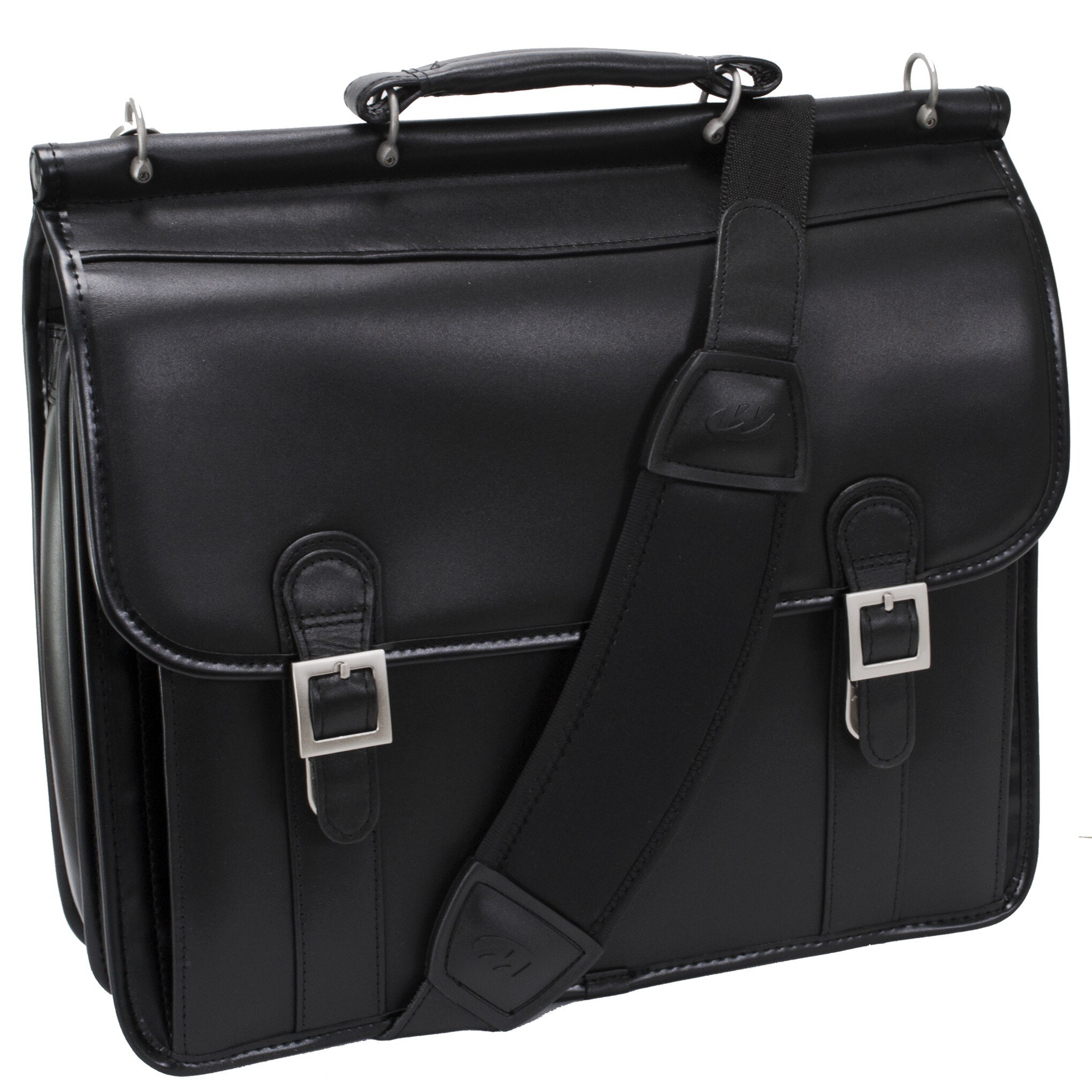 Mcklein Black Halsted Double Compartment Leather 15 4 Inch Laptop Briefcase