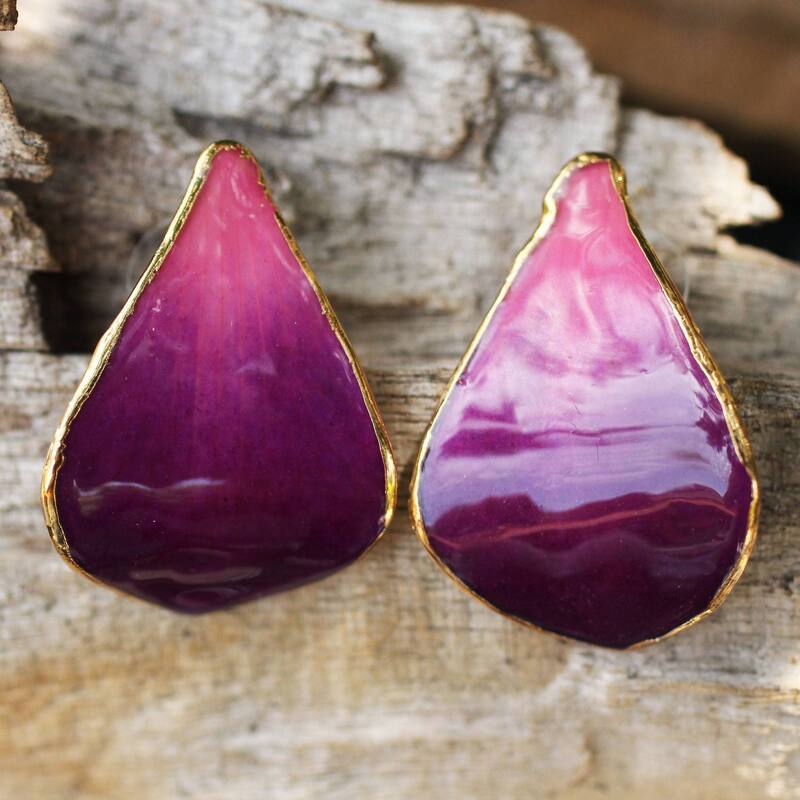 Novica Handmade Purple Tears Goldplated Natural Orchid Earrings