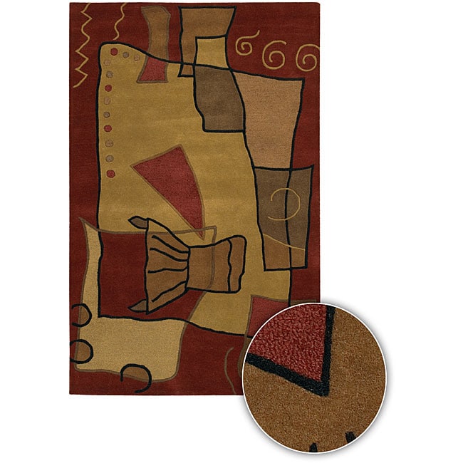 Brown Abstract Hand tufted Mandara Contemporary Wool Rug (5 X 76)