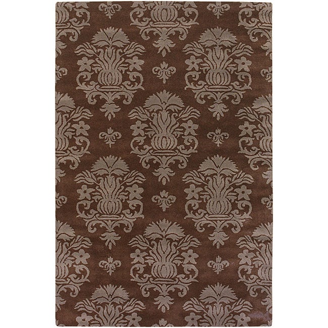Brown Coat Of Arms Hand tufted Mandara Contemporary Wool Rug (5 X 76)
