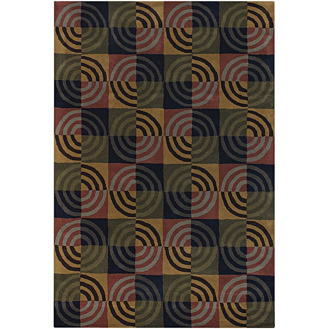 Hand tufted Geometric Mandara Wool Rug (79 X 106)