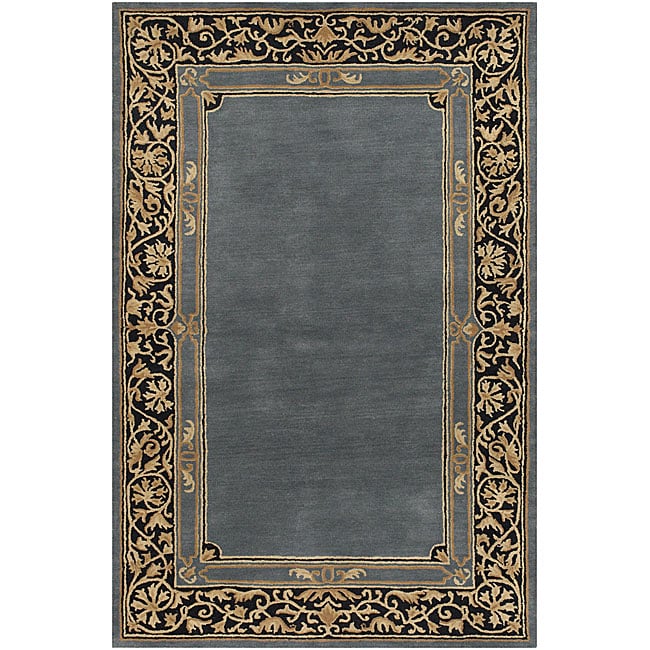 Hand Tufted Bordered Mandara Wool Rug (5 x 76) (Grey 5 x 8 Wool)