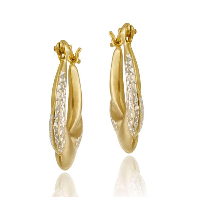 Mondevio 18k Gold over Sterling Silver Diamond-cut Hoop Earrings