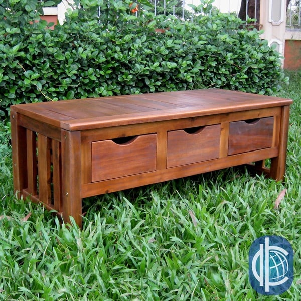 International Caravan Large 3 drawer Acacia Bench International Caravan Outdoor Benches