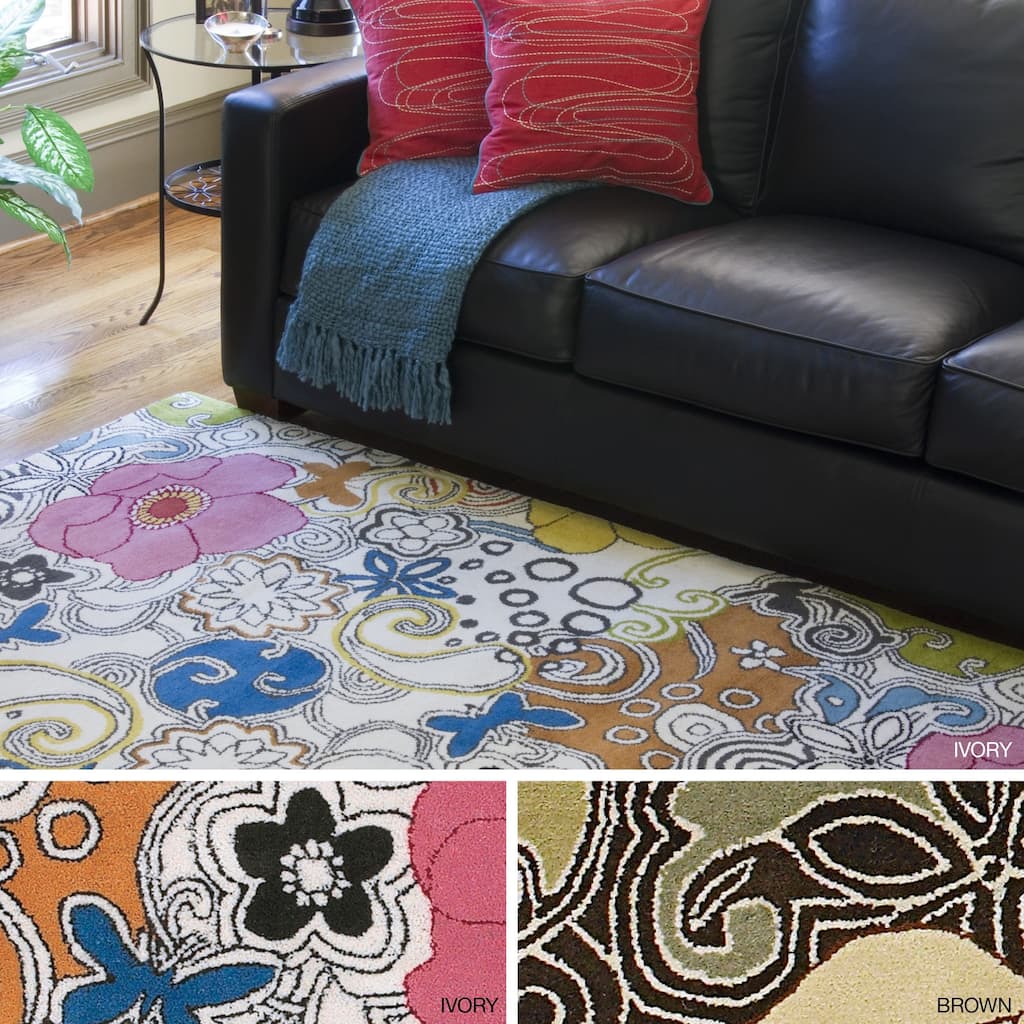 Hand-tufted Contemporary Multi-colored Floral Genesis New Zealand Wool Area Rug - 3'3" x 5'3"