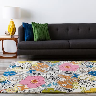 Hand-tufted Contemporary Multi-colored Floral Genesis New Zealand Wool Area Rug - 5' x 8'
